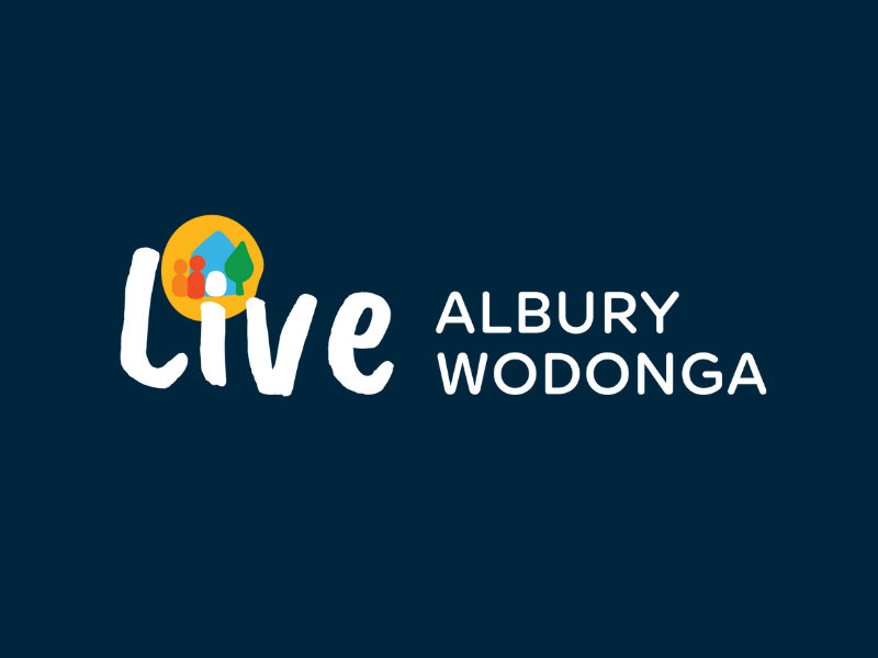 Live Albury Wodonga logo on navy background